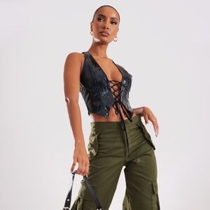 NWT faux leather lace up halter top